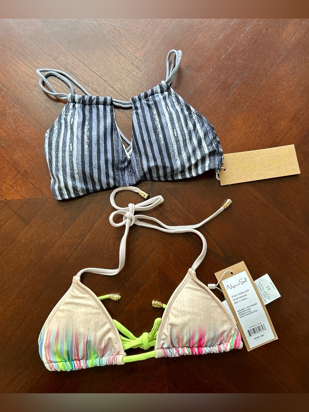 NEW Niyama Sol Neon Green & Silver Bikini Top Set size XS